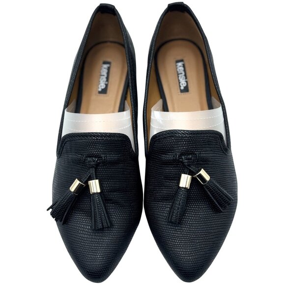 Kensie Shoes - Kensie Womens Loafers Size 8M Black Textured Slip On Tassels & Gold Accents